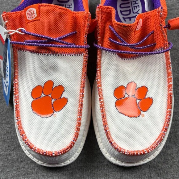Hey Dude Wally Tri Clemson Orange Purple Men's Size 8 Casual Slip On Loafers NEW - Picture 15 of 16